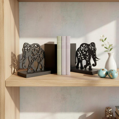 eCraftIndia Wooden Book End with Elephant Showpiece for Home Decor Office Table | Gift for Housewarming Birthday