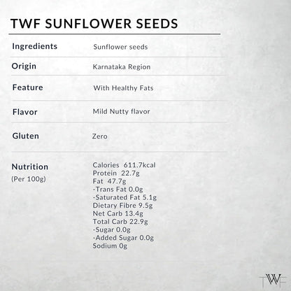 TWF Virgin Sunflower Seeds | AAA Grade Seeds for Eating | Rich in Dietary Fibre & Protein | Snack for Weight Management & Immunity | Diet Food | Non GMO | Resealable Pack | Unroasted | Unsalted | Highest Natural Potency