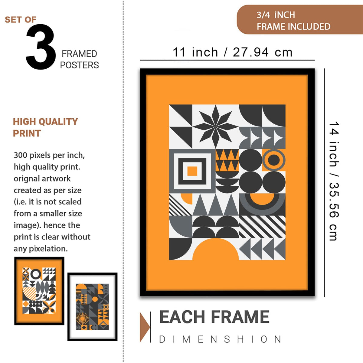 Attractive geometrics modern art wall decor framed art prints, Set of 3 Paintings for living room, bedroom and office (Theme-Minimalist) (Art-9, 10x13inch)