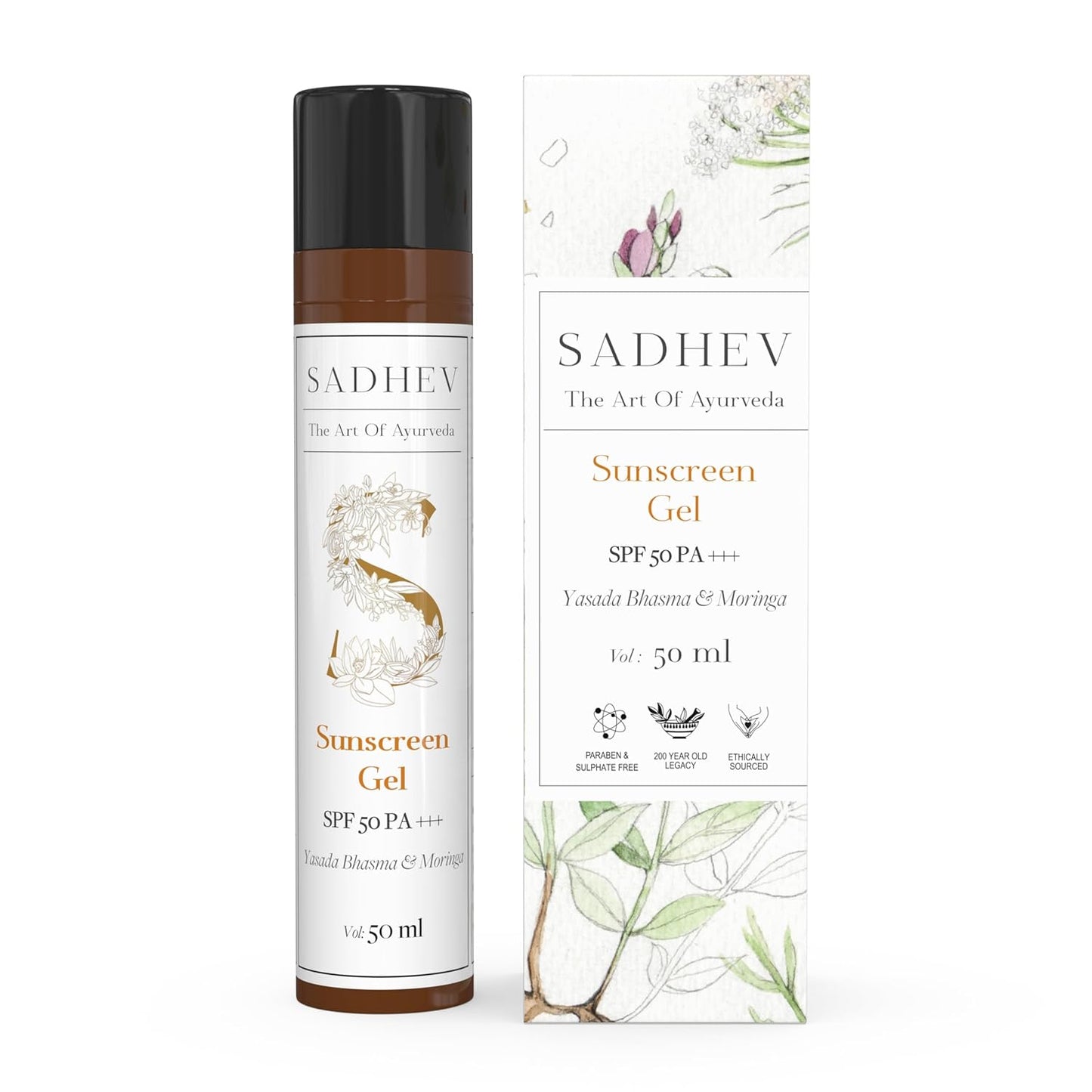 SADHEV Sunscreen Gel SPF 50 PA+++ Gel | Broad Spectrum UVA & UVB Protection | No White Cast | Non-Comedogenic | Reduces Pigmentation & Blemishes | Zinc Oxide, Moringa & Liquorice | 50ml
