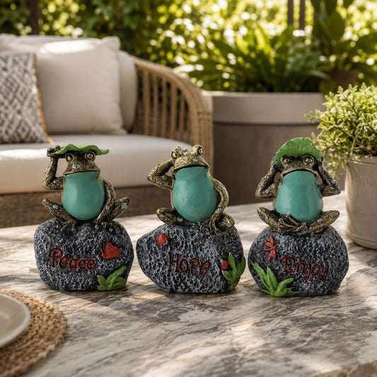 THE SACRED GIFTS Decorative Three Frogs Statue Showpiece Items for Home Decor, Living Room Balcony Garden Indoor Outdoor Wall Shelf Decoration, Frogs Sitting on Stone Sculpture (Set of 3)