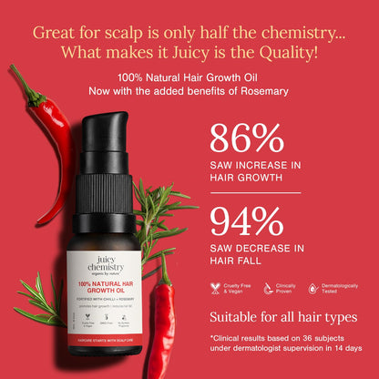 Juicy Chemistry 100% Natural Chilli + Rosemary Hair Growth Oil, 10ml | Promotes Hair Growth | Strengthens & Reduces Hair Fall | Revitalises Scalp & Hair | Improves Hair Texture | Restores Shine | Clinically Proven