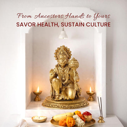 Brass Hanuman Ji Idol | Handcrafted Hanuman Murti for Pooja Room | Home Temple & Festival Gift (Design03: H5 x W5 x H6.5 cm)