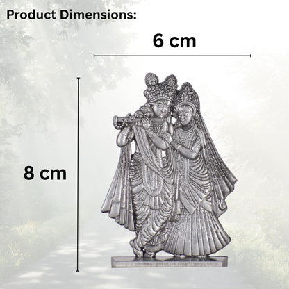 Radha Krishna Bansuri Idol for Car Dashboard – Silver Finish Romantic Murti Flute Playing Krishna Ji with Radha (S909-SLVR)