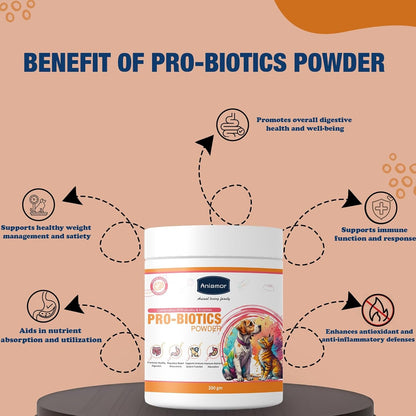 Aniamor Pro-Biotics Powder for Dogs and Cats|Gut Care|Pets Supplement|Probiotic with Enzymes|All Life Stage|200gm Jar