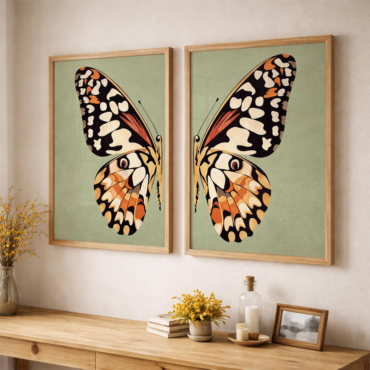 Set of 2 Butterfly Framed Wall Painting for Living Room | Modern Aesthetic Butterfly Wall Art Frames | Nature Inspired Wall Decor for Bedroom, Hall & Office (M.5, 13x19 inches)