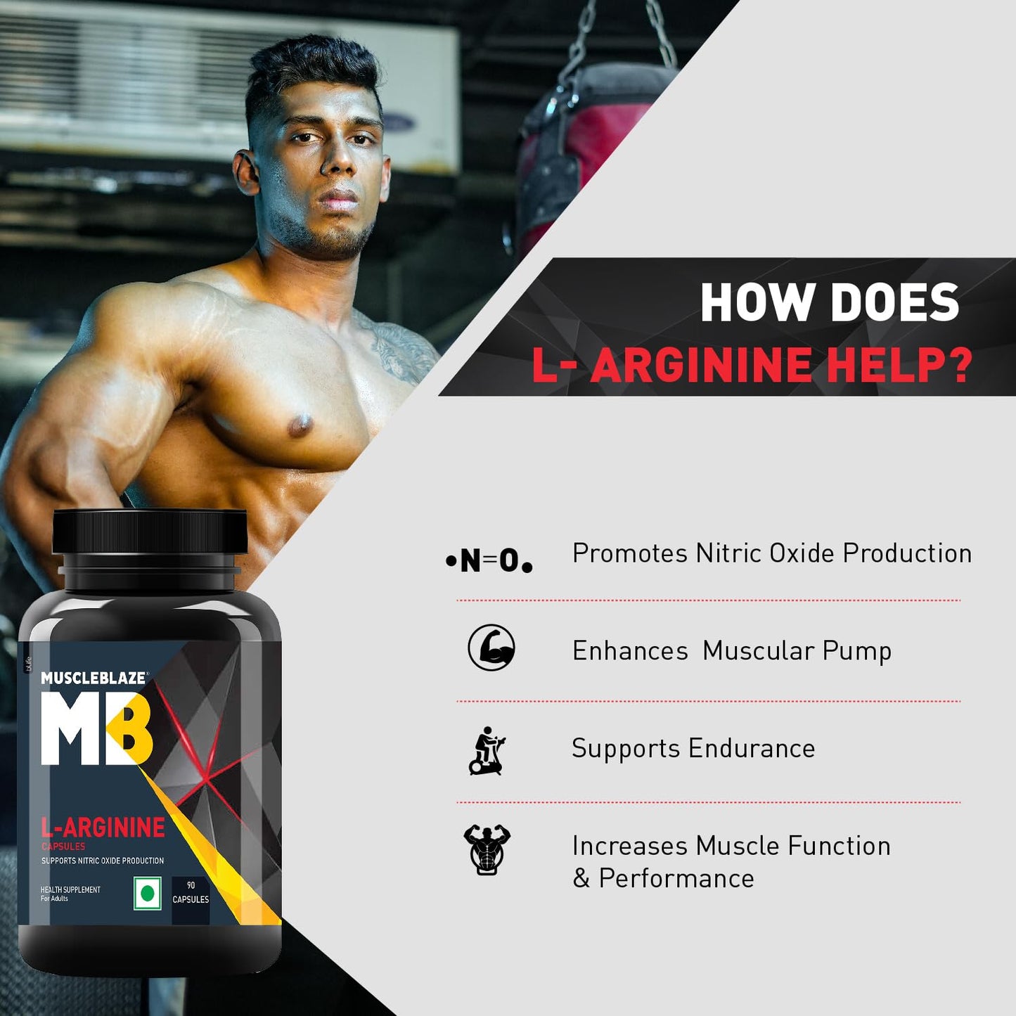 MuscleBlaze L-Arginine (90 Capsules) | Supports Nitric Oxide Production