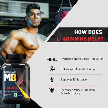 MuscleBlaze L-Arginine (90 Capsules) | Supports Nitric Oxide Production