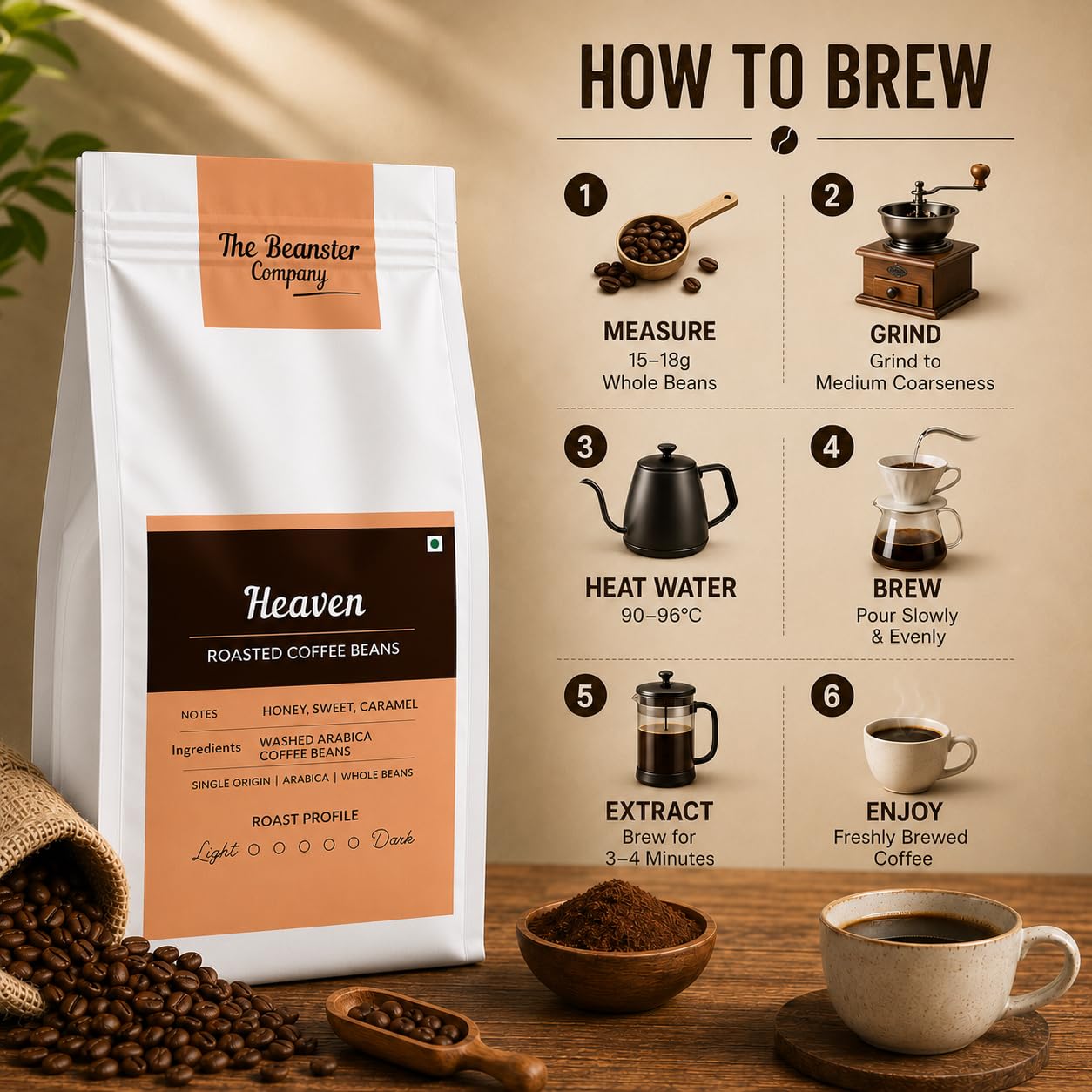Beanster Heaven Roasted Coffee Beans, Medium Dark Roast