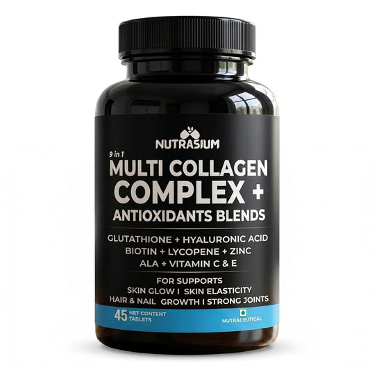 Nutrasium Multi Collagen With Glutathione & Hyaluronic Acid For Skin Radiance, Skin Firmness & Glow Added Zinc & Vitamin C & E | 45 Tablets