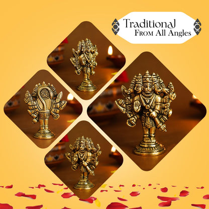 100% Pure Brass Panchmukhi Hanuman (Size: 8 cm) | Panchmukhi Hanuman Murti for Door Entrance | Panch Mukhi Hanuman Ji for Car Dashboard | Vastu Protection from Evil Eye