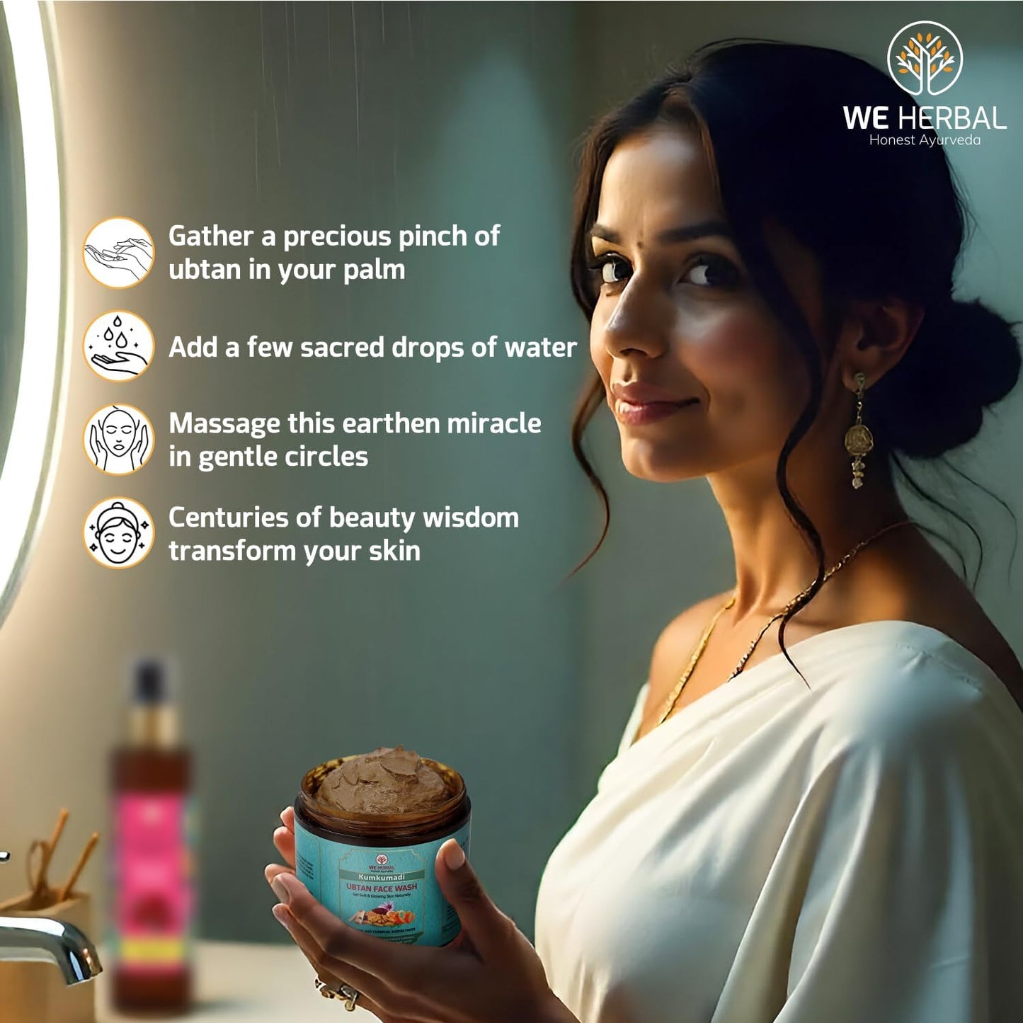 WE HERBAL Kumkumadi Ubtan Face Wash for Glowing Skin 100g, Ayurvedic Brightening Cleanser with Saffron, Turmeric and Dead Sea Mud, Reduce Dark Spots Remove Tan and Provide 72 Hour Hydration, No Artificial Colour, No Fragrance
