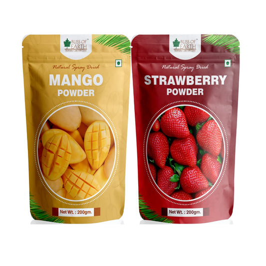 Bliss of Earth 200gm Mango Powder + 200gm Strawberry Powder Natural Spray Dried Taste and Healthy Combo