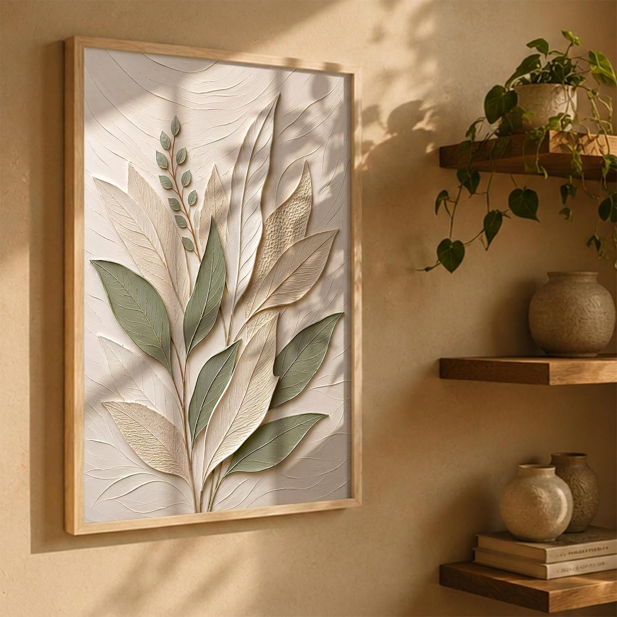 Modern Leaf Art Painting with Frame for wall decor| Floral Wall Art Painting With Frame Home Decoration For Living Room Bed Room Hotel Wall Decor Digital Reprint (14X20 inch)