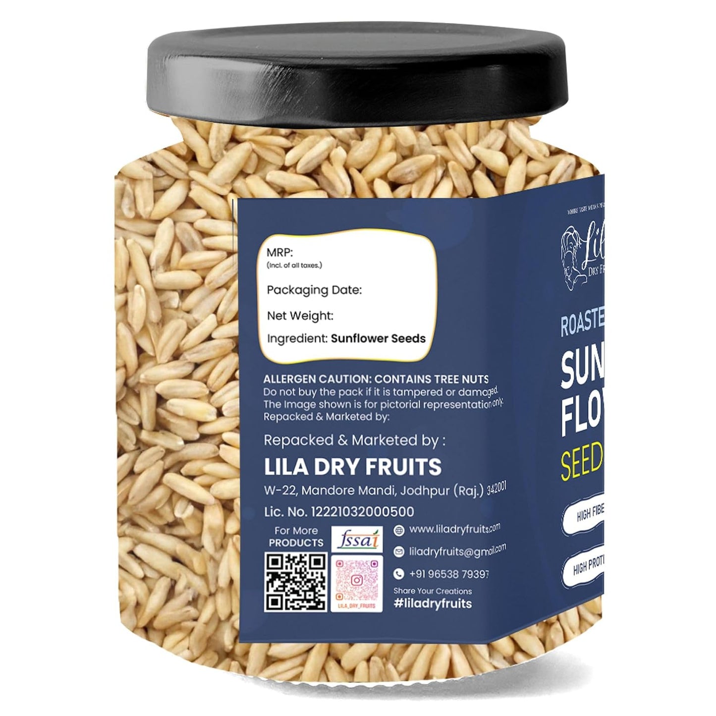 LILA DRY FRUITS Roasted Sunflower Seeds | Crunchy Healthy Snack High Fibre Plant Based Seeds | Ideal for Daily Snacking, Salads, Baking & Toppings Perfect for Gifting