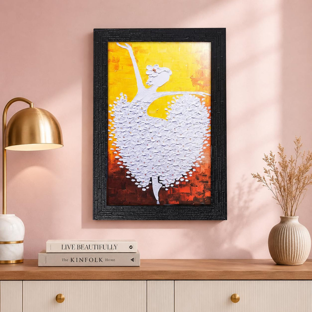 Abstract Art Wooden Dancing Girl Framed Painting | Ready to Hang- (Wooden Frame, Multicolor, 10inch x 14 inch)