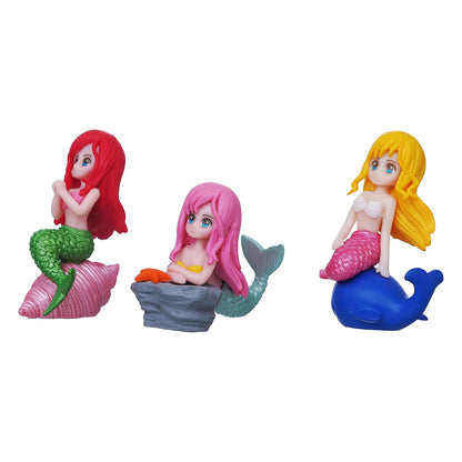 Set of 3 Little Cute Mermaid Doll Figurines Showpiece for Home Decor Miniature Toys Gifts for Girls Fish Tank Ornaments Valentine Gift for Girlfriend Wife Her Valentine Day Decoration Item
