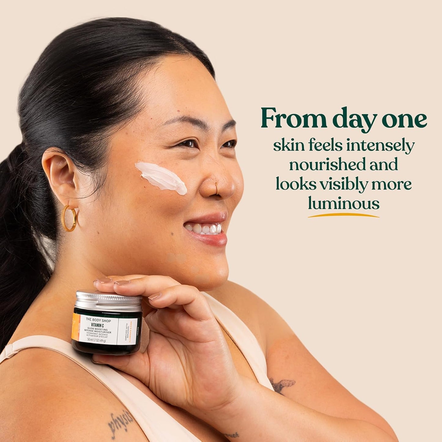 The Body Shop Vitamin C Glow Boosting Intense Moisturiser 50ML | Visibly Brightens | Evens Skin Tone | 48 Hr Hydration