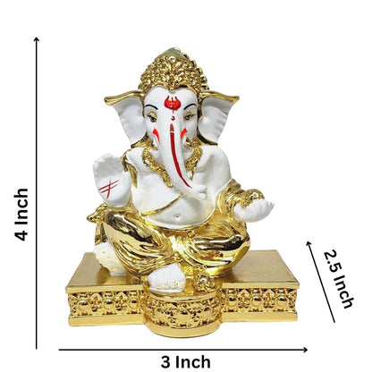Gold Art India Gold Plated White Gaddi Ganesh Idol for Home Decor Ganesha Murti Ganpati Idol for Office Desk Puja Lord Ganesh Statue for Gifting Ganpati Idol for Mandir Pooja Room Figurine