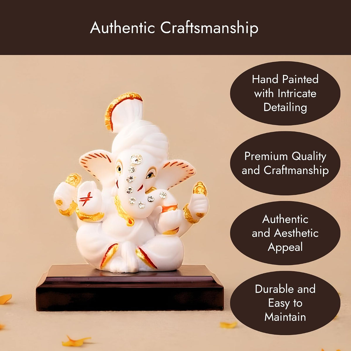 Pagri Ganesh Ji Murti Idol Decorative Showpiece for Home Decor | Ganesh Idol for Car Dashboard, Home Temple, Office Desk, Pooja Room | God Idols for Puja & Festival Statue Gifting 3.2"