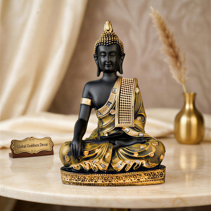 Buddha Idol Statue | Home Decoration Items for Living Room (Brown Black)