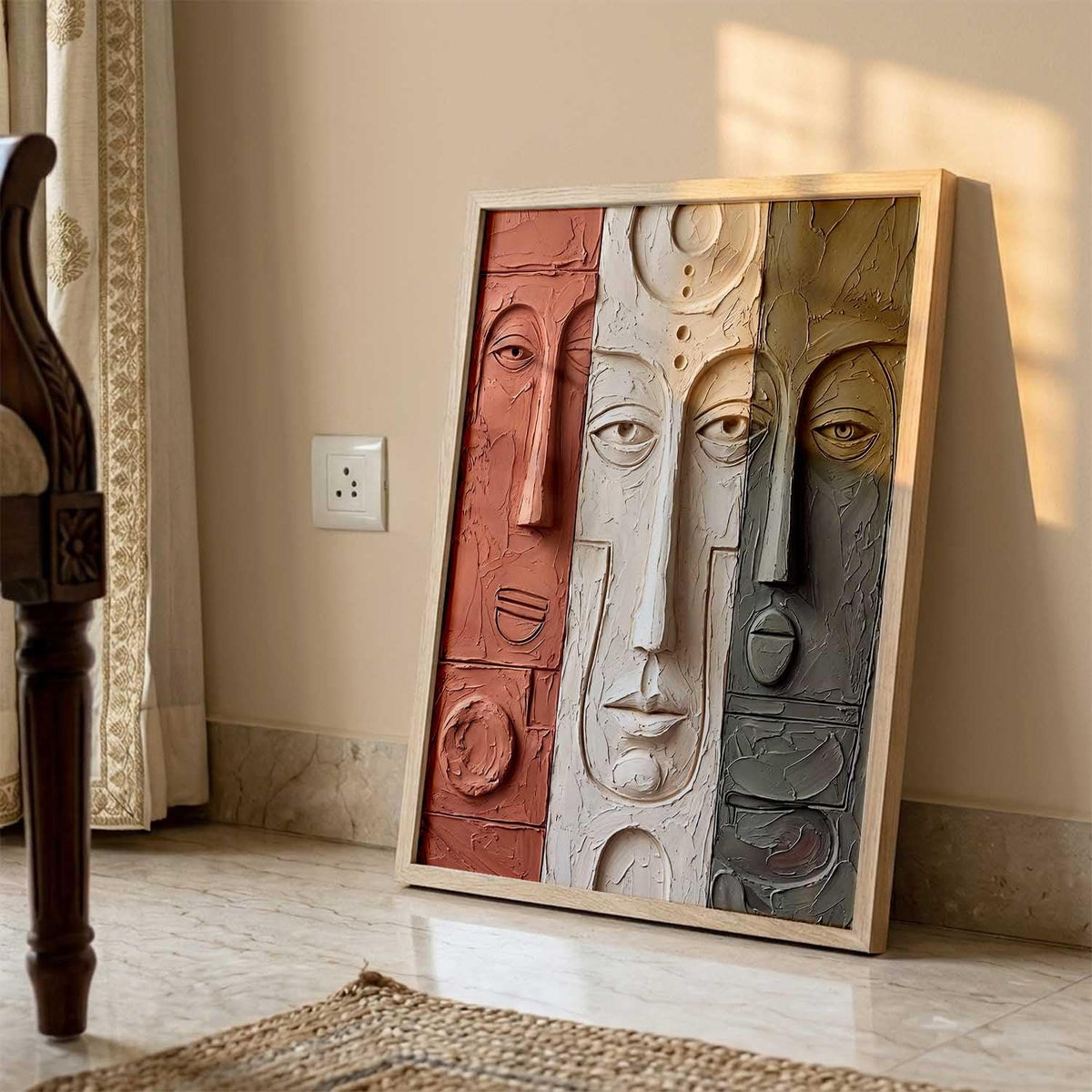 Relief Face Wall Art - Modern Abstract Portrait Sculpture,| Aesthetic Paintings With Frame For Living Room Bed Room Hotel Wall Decor Digital Reprint (19x25 inch)