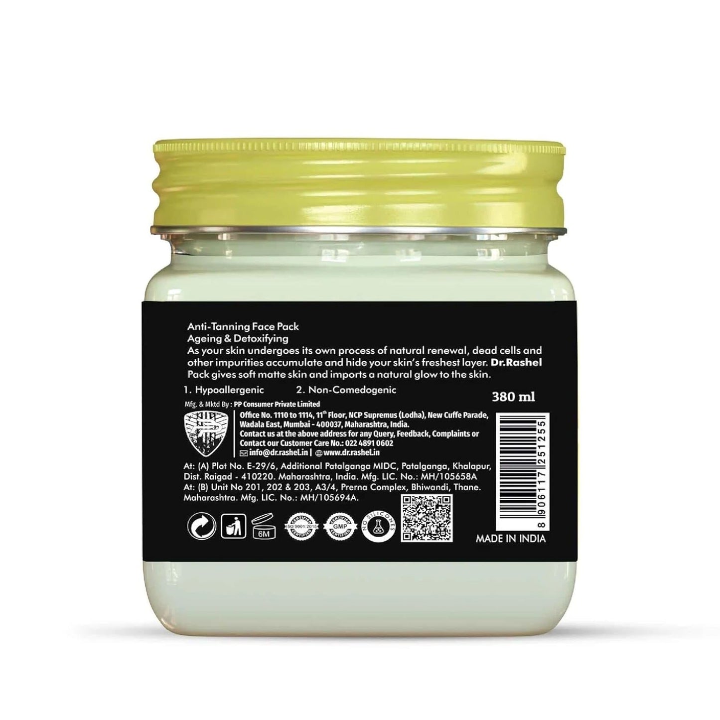 DR.RASHEL De-Tan Face Pack for Glowing Skin, Oil Control, Acne, Pimples, Detan, Blemishes, Pigmentation & Brightening, Face Cleansing for Face & Body (380 Ml)