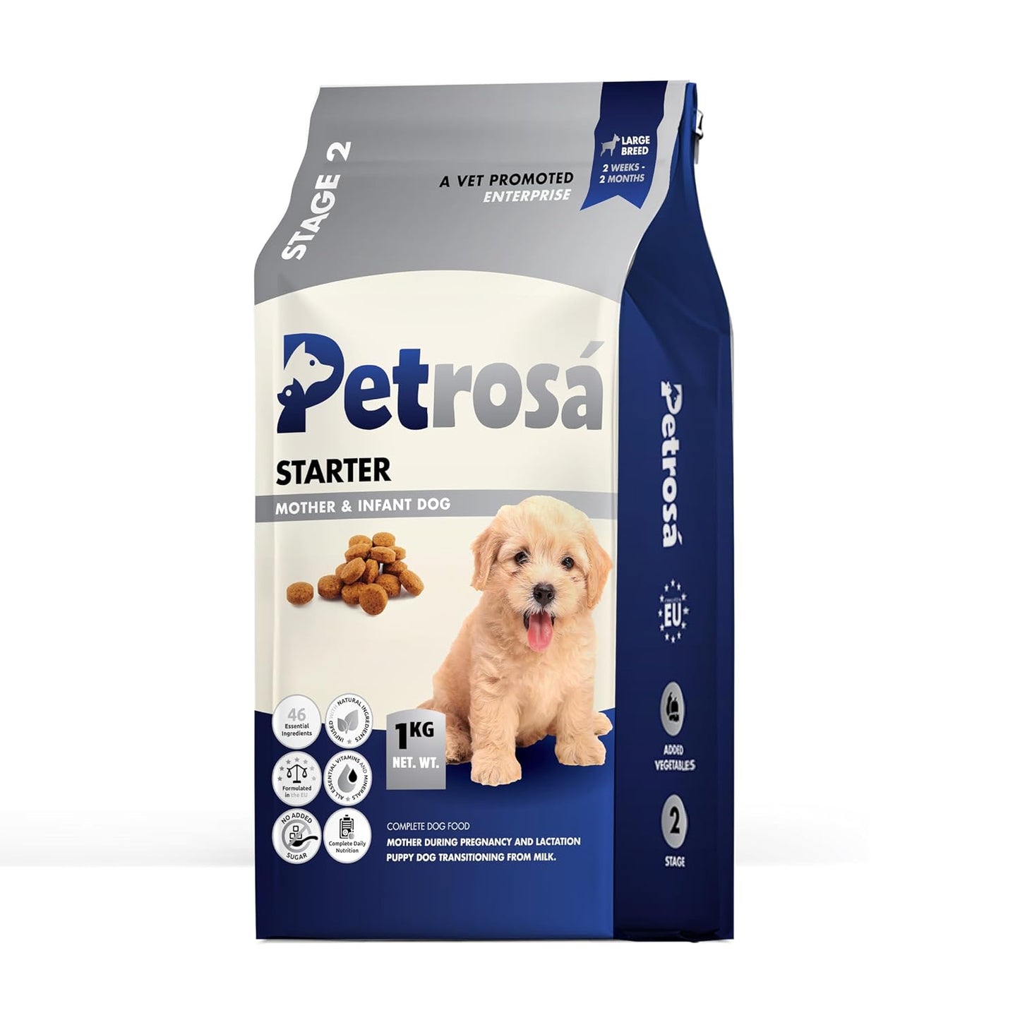 Petrosa Large Breed Starter Dog Food for Mother & Puppy (2 Weeks to 2 Months), 1 Kg, 32% Protein, DHA & Prebiotics – Complete Early Life Nutrition