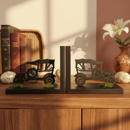 eCraftIndia Wooden Book End with Jeep Showpiece for Home Decor Office Table | Gift for Housewarming Birthday