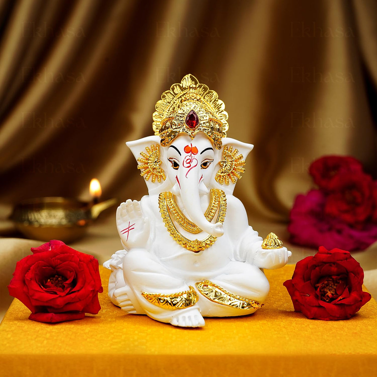 Ganesh Idol for Car Dashboard | Ganpati Idol for Cars | Vinayak Idols for Car Dashboard, Home Decor | Ganapathi Idol for Home | Vinayagar Statue | Ganpati ji for Office Desk (White)