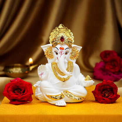 Ganesh Idol for Car Dashboard | Ganpati Idol for Cars | Vinayak Idols for Car Dashboard, Home Decor | Ganapathi Idol for Home | Vinayagar Statue | Ganpati ji for Office Desk (White)