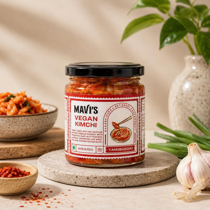 MAVI's Vegan Kimchi | Korean Cabbage Kimchi | Artisanal Probiotic Pickle | 100% Natural, Organic & Vegan | No Preservatives, No Artificial Flavour or Colour | Pack of 1 (200g)