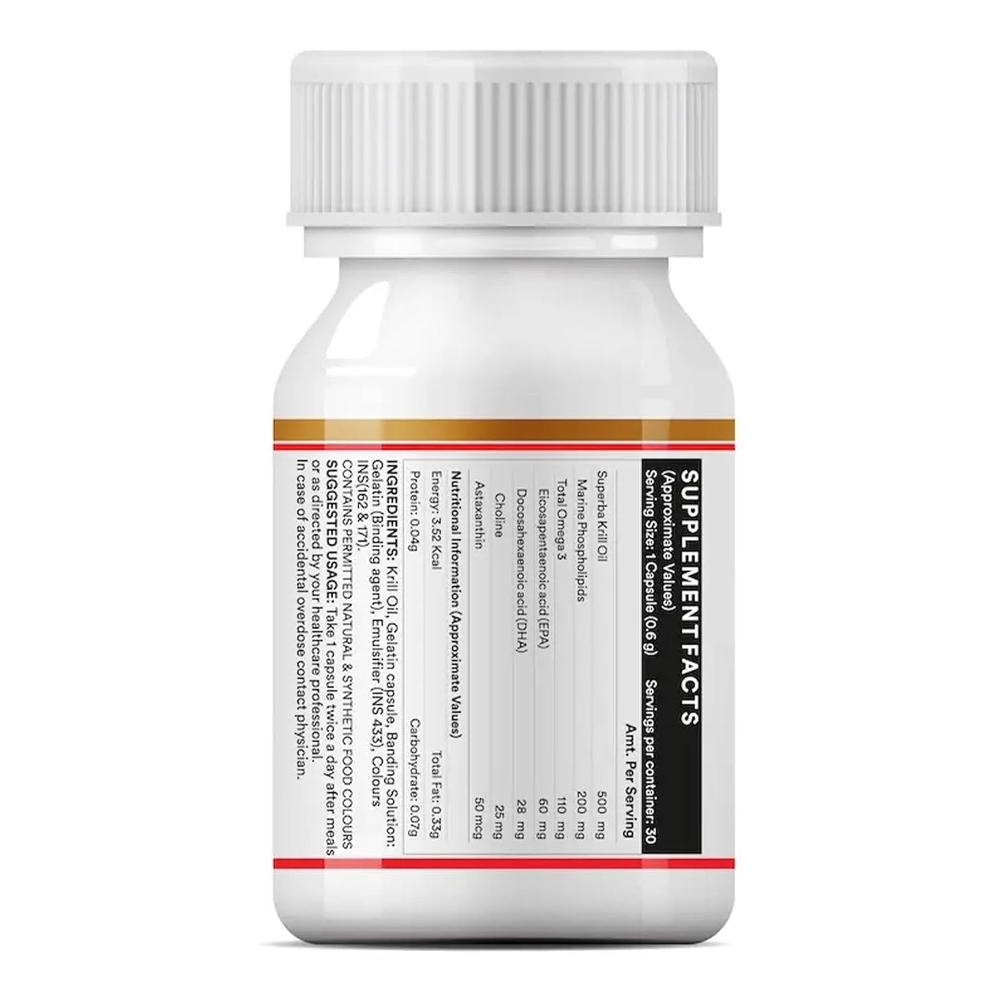 INLIFE Krill Oil Omega 3 Capsule 500mg | Antarctic Marine Phospholipids with EPA DHA Astaxanthin | Supplement for Heart, Brain, Joint, Eye & Skin Health - 30 Liquid Filled Hard Capsules (Pack of 1)