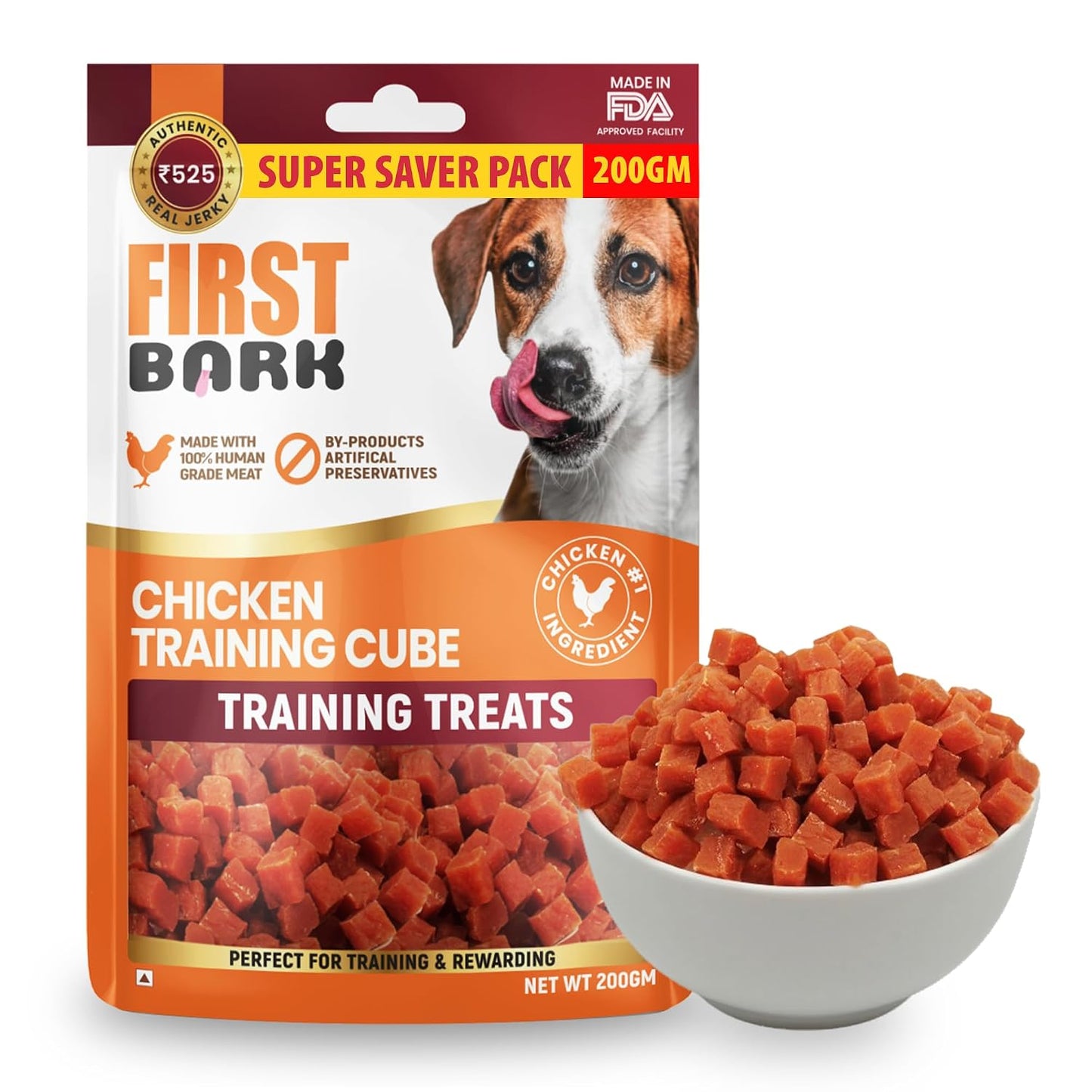 First Bark Dog Treats for Adult Dog & Puppy – Training Treats Bite-Sized Chicken Jerky for Dogs, Small Dogs & Shih Tzu | Puppy Treats & Dog Snacks –Chicken Training Cubes (200g) x1