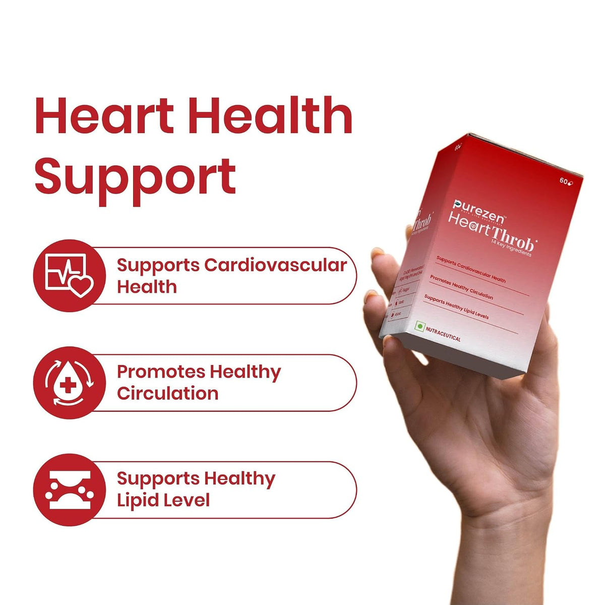 Purezen HeartThrob Heart Health Supplement, 60 Veg Capsules