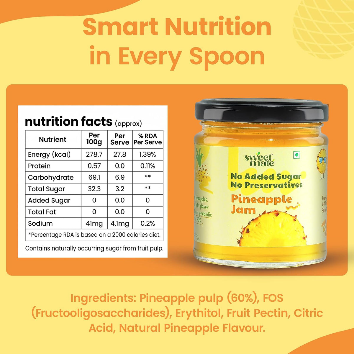 Sweetmate Mix Fruit Jam for Kids and Adults - (220g) | 100% Pure No Added Sugar | With Real Fruit Pulp | Naturally Sweetened | Diabetic and Keto Friendly | Delicious Jam