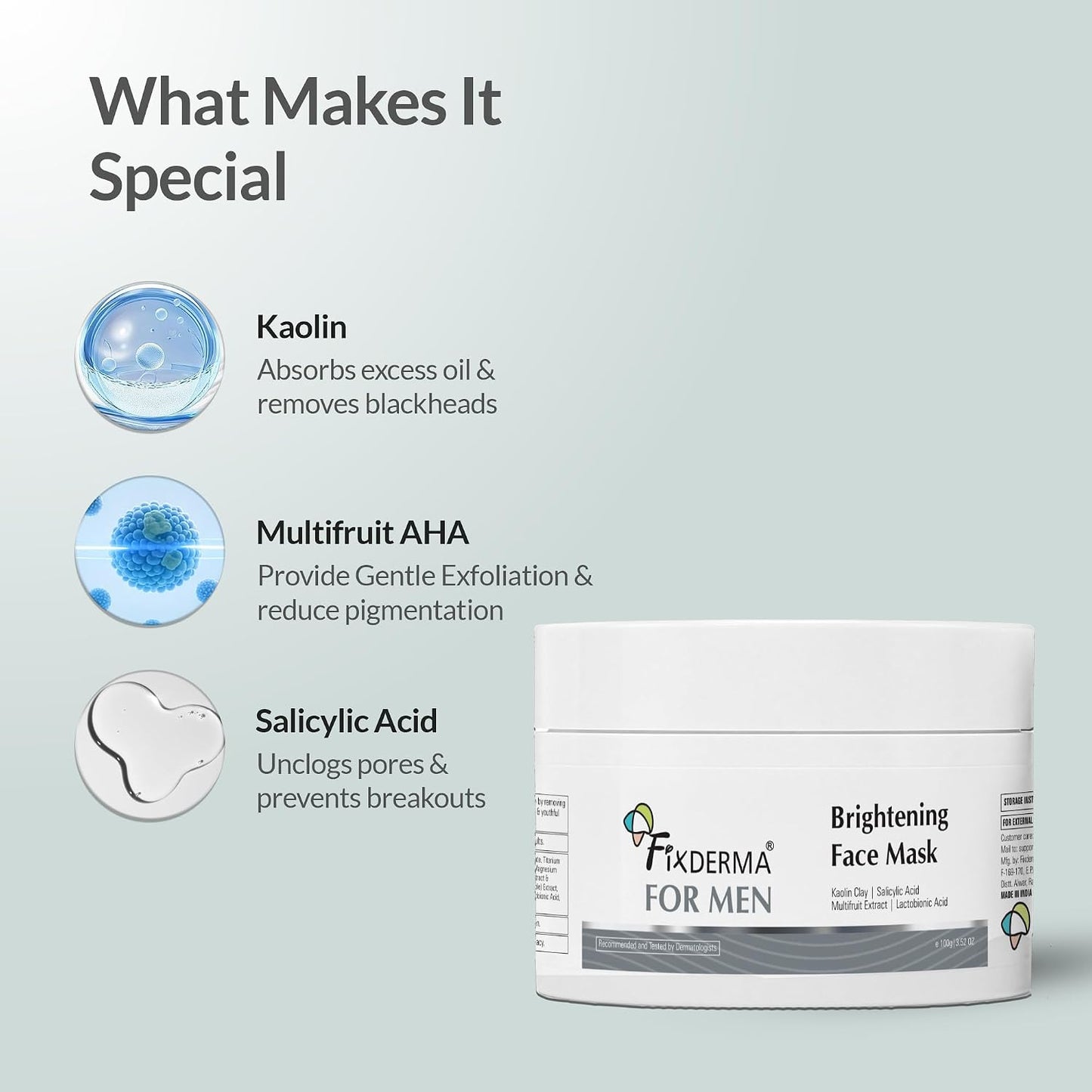 Fixderma Brightening Face Mask for Men | Clay Mask For Blackheads - 100g