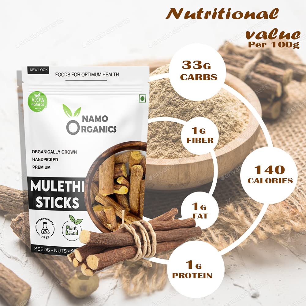 Namo Organics Mulethi Stick For Eating - 100 Gms - Yashtimadhu/Licorice Roots For Throat