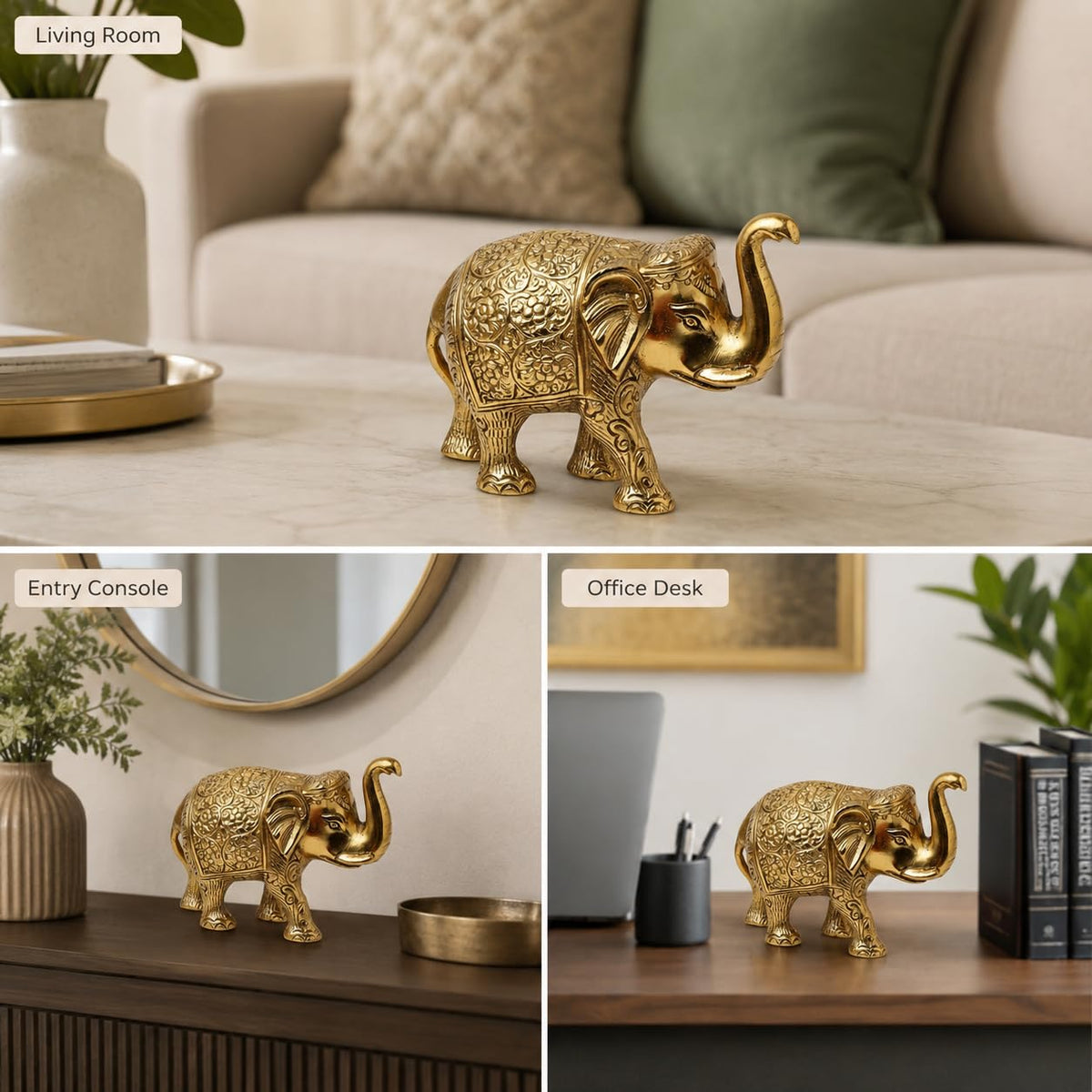 Metal Elephant Showpiece, Gold Plated, 12.5x6x9 CM