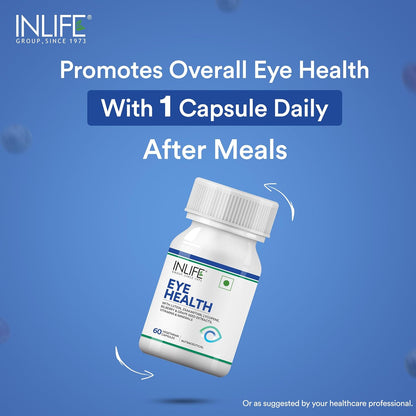INLIFE Eye Health Supplements | Eye Care Vitamins Lutein, Zeaxanthin, Grape Seed, Bilberry, Zinc, Selenium, Lycopene - 60 Vegetarian Capsules (Pack of 1, 60)