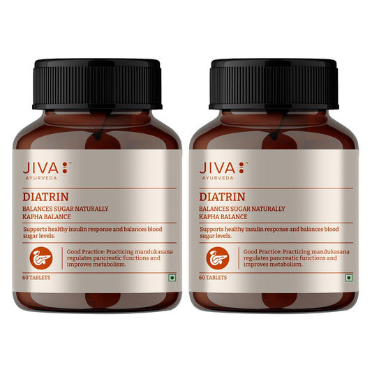 Jiva Diatrin Tablets 500mg | 100% Ayurvedic Formulation | Manages Blood Sugar Levels, Improves Metabolism & Strengthens the Pancreas | Balances Tri-Dosha- 60 Tablets (Pack of 2)