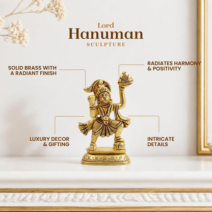 Brass Hanuman Ji Idol | Handcrafted Hanuman Murti for Pooja Room | Home Temple & Festival Gift (Design11: L5 x W3 x H10 cm)