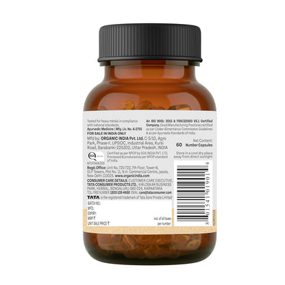A TATA Product - Organic India Triphala Capsules - 60 Caps, Supports Immune System, Colon & Digestion, Balanced Bowel & Gut Health, Contains Bioactives and Antioxidants, GMP & NPOP Certified Organic