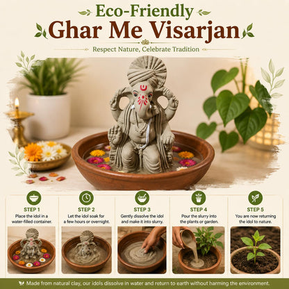 KSI 8.7inch Natural Clay Ganesh Murti | Handmade Mitti Ganpati Idol for Ganesh Chaturthi | Eco-Friendly Ganesha Idol for Home Decoration, Puja & Visarjan