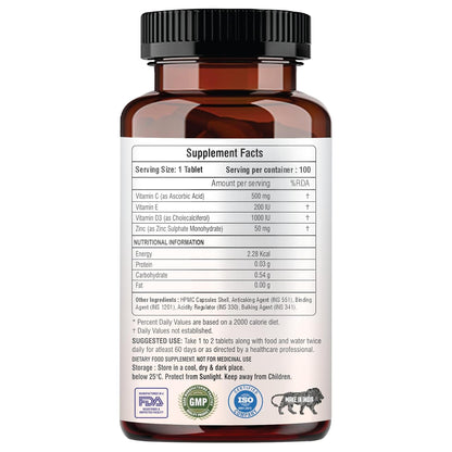 Supplement bottle with label showing nutritional information on a white background