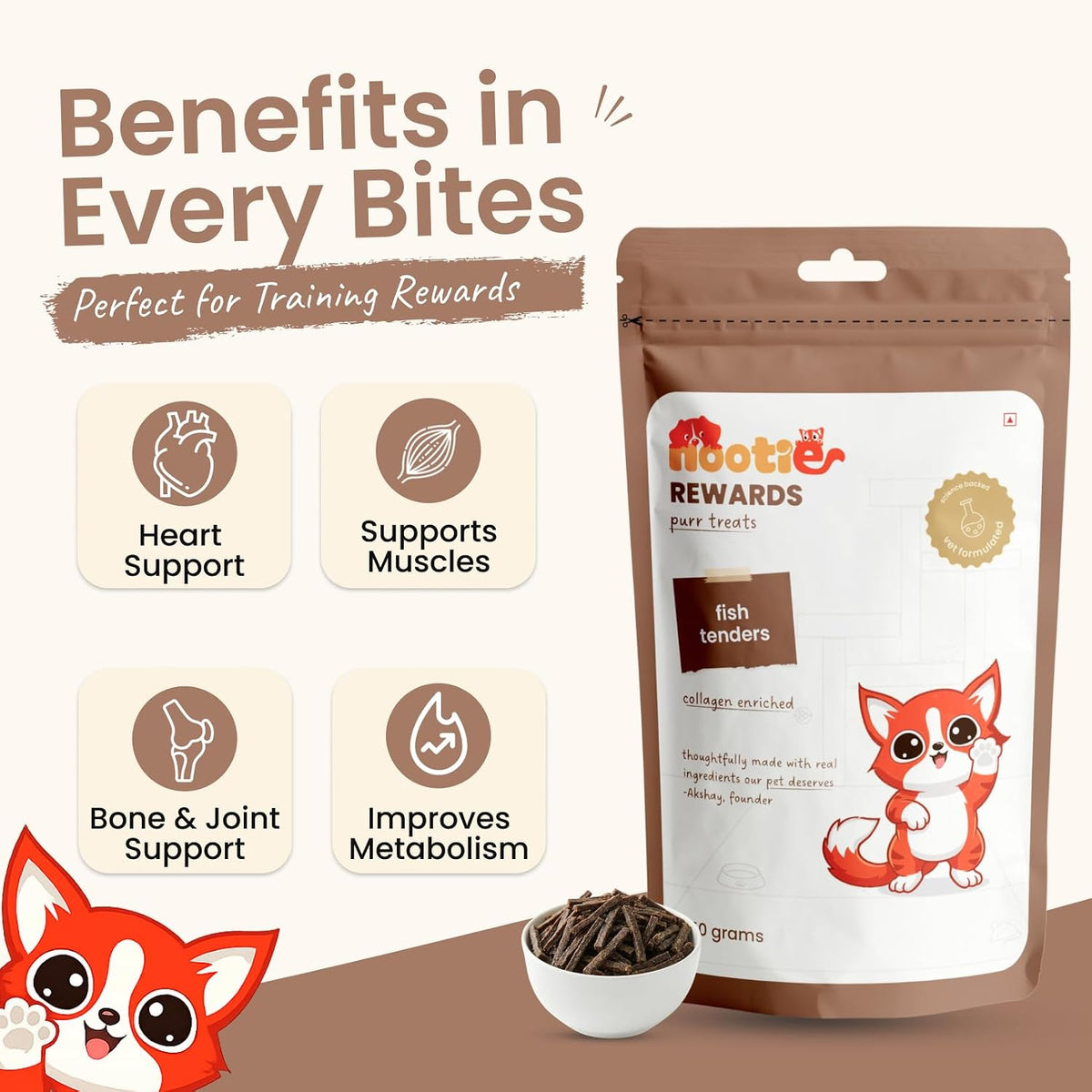 Nootie Purr Treats Fish Tenders Cat Treats, High Protein, 50g
