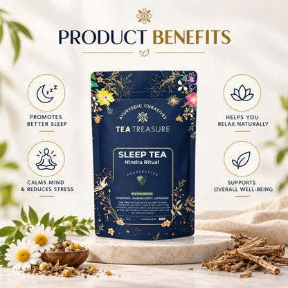 Tea Treasure Sleep Tea Nindra Ritual - 100g | Caffeine-Free Herbal Tea | Chamomile, Valerian Root & Jatamansi | Calming Bedtime Relaxation, Stress Relief & Better Sleep Routine Support