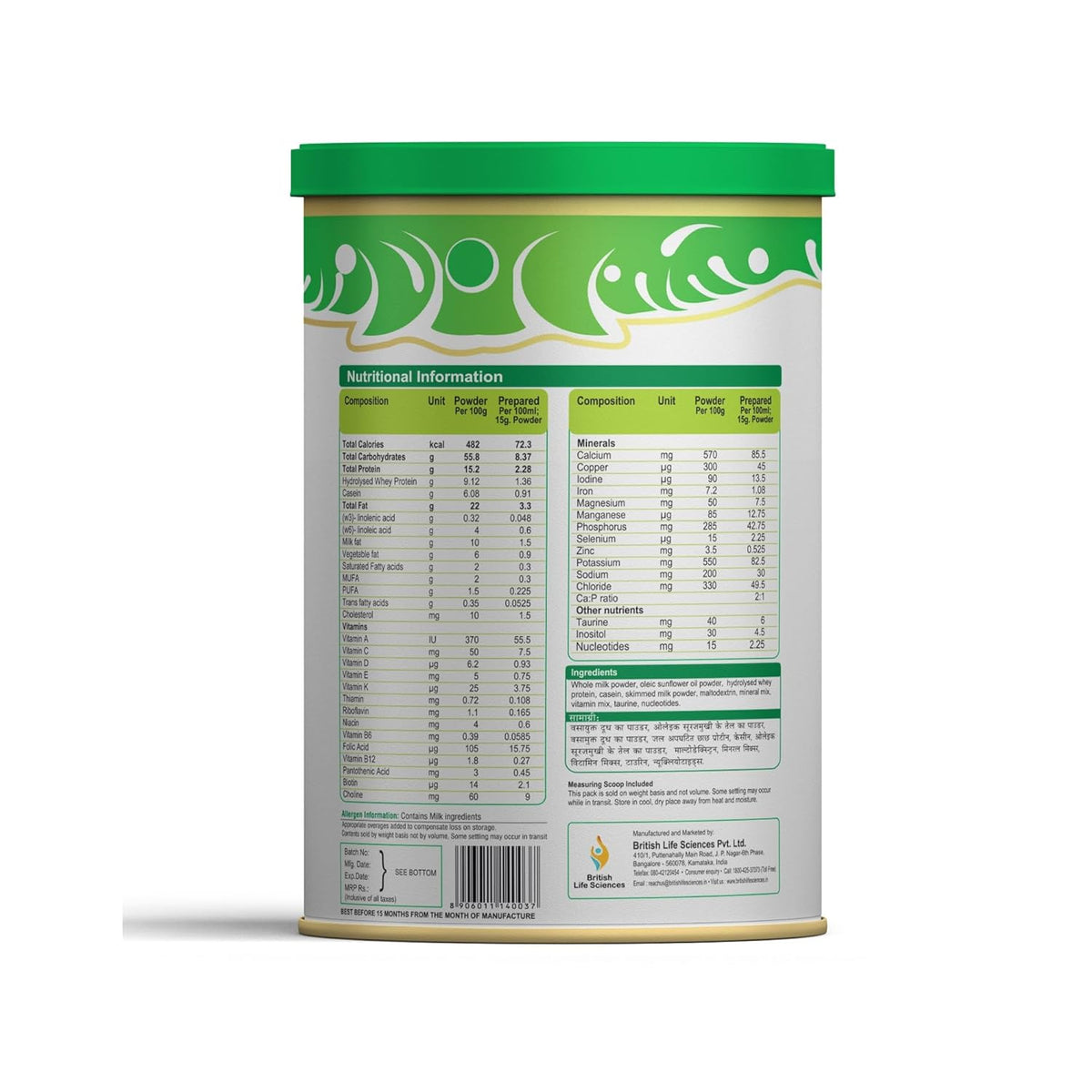 Container with nutritional information label on a white background