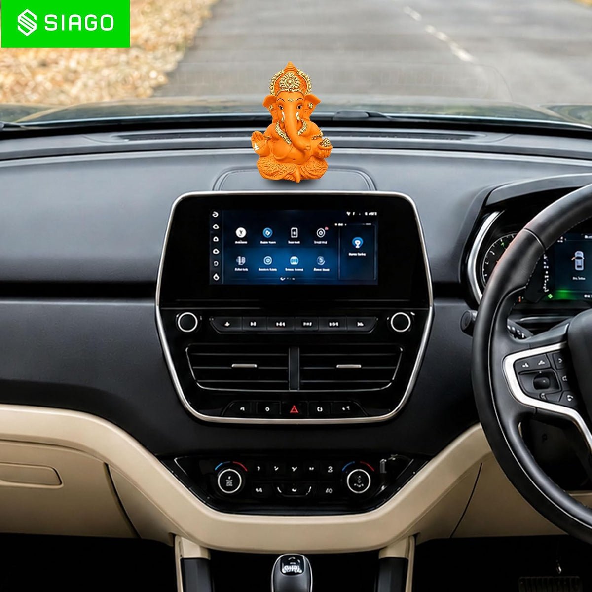 Premium Lord Ganesha Idol for Car Dashboard | 3.5 Inch Resin Ganpati Murti | Elegant Home & Office Decor Showpiece Mustard Yellow SIA485