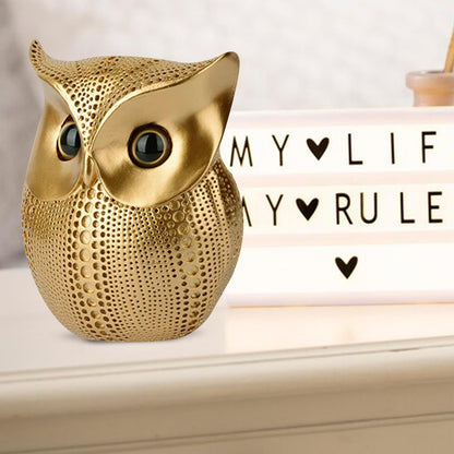 Modern Classy Happy Owl Resin Art Figure Showpiece (Golden, 13 cm, 6.5 cm)